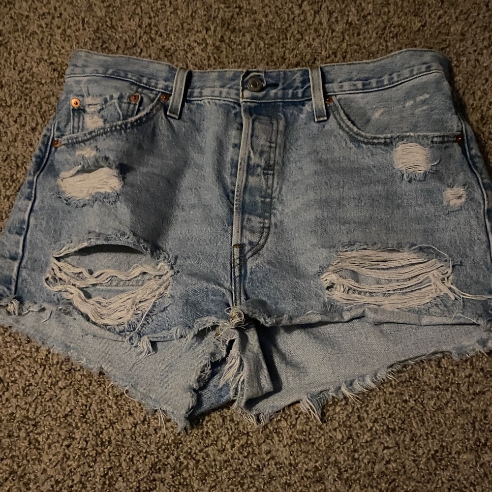 Levi's Blue Distressed Jean Shorts